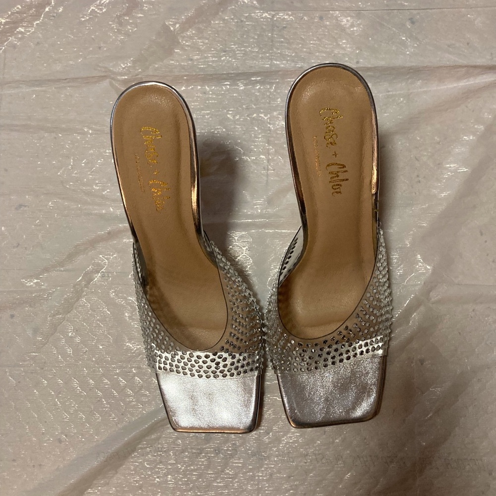 Chase + Chloe Silver Metallic Mules